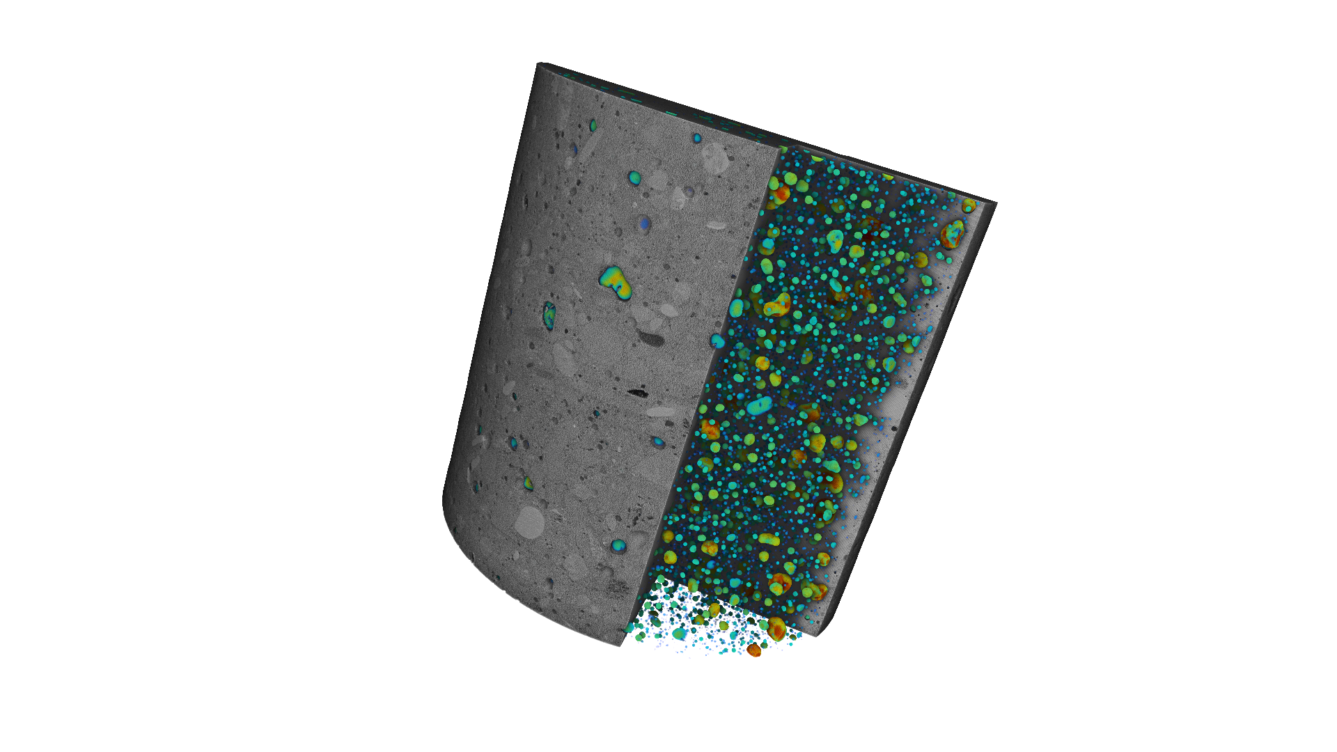 03_3D distribution of pores in concrete core, color coded according to size-2