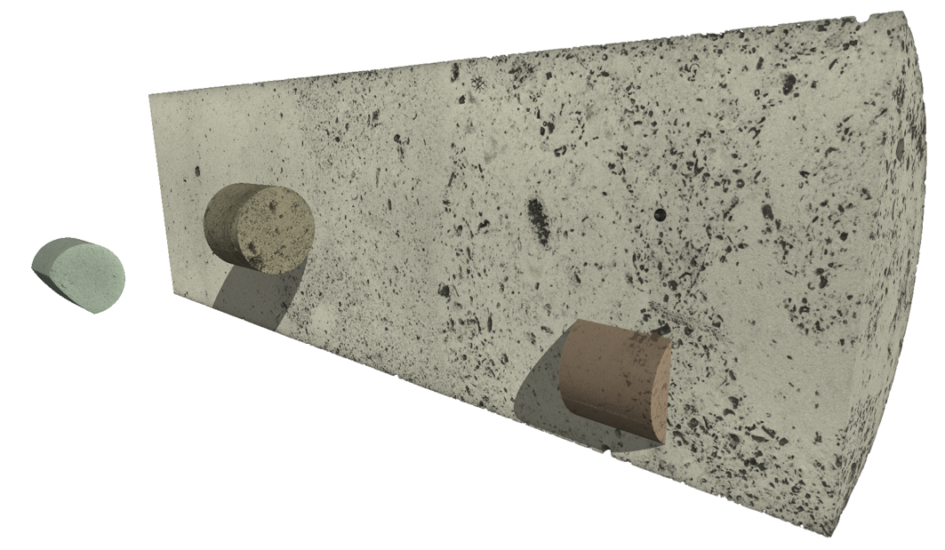 Overview scan of 4 inch carbonate core with high resolution volume of interest scans