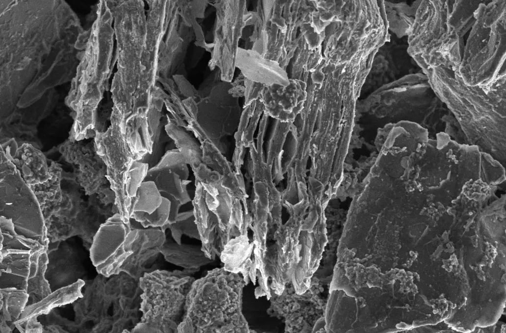 Surface examination of exfoliation signs on degraded, cycled graphite anode particles (1)