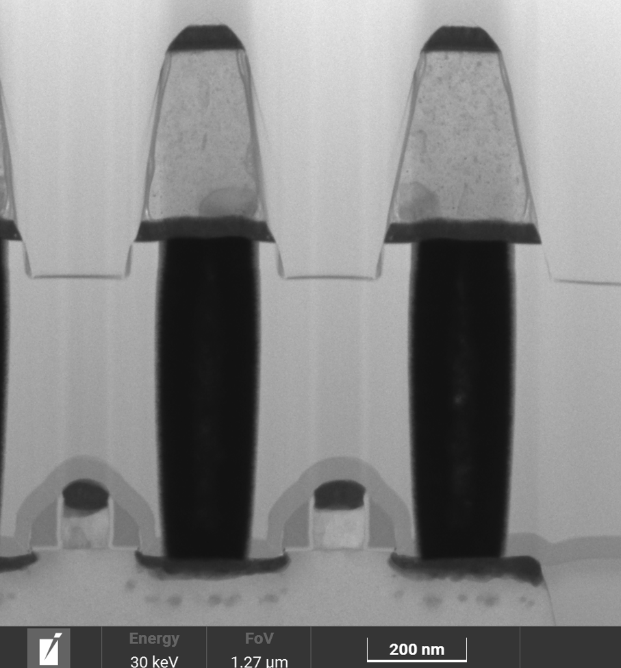 Tescan SOLARIS 2 Ga FIB-SEM 30 keV STEM bright-field image of CMOS device for semiconductor analysis