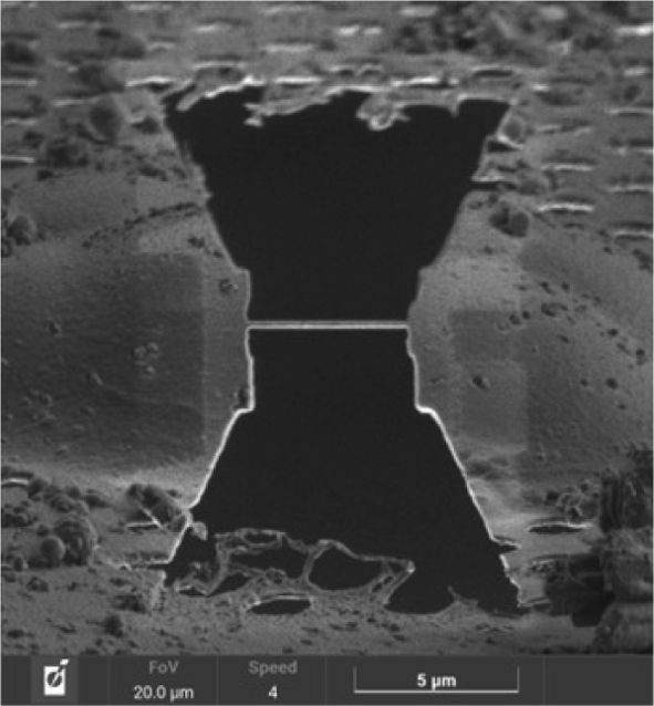 FIB SE image of the final cryo lamella prepared for cryo-TEM analysis.