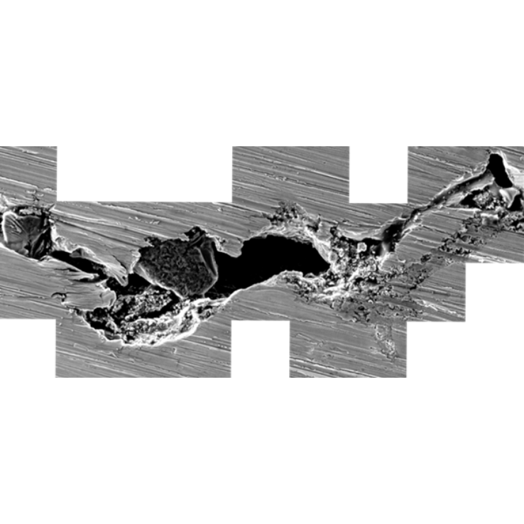 Panorama image following crack in material