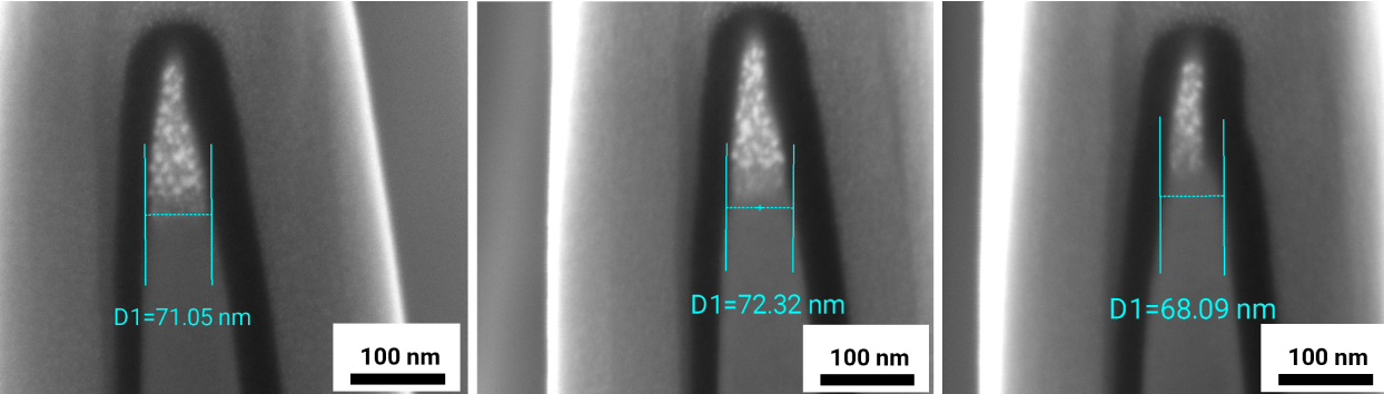 FIB-SEM cross-sectional views of TEM specimens show consistent lamella thickness achieved with Tescan AutoSlicer
