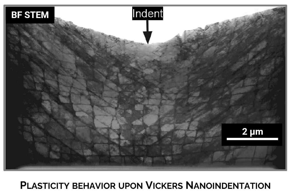 BF and ADF-STEM imaging of the Ni-based superalloy lamella, showing cuboid grains and slip planes.