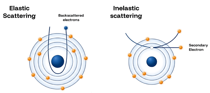 interaction mechanisms between the primary electron beam and atoms in the sample