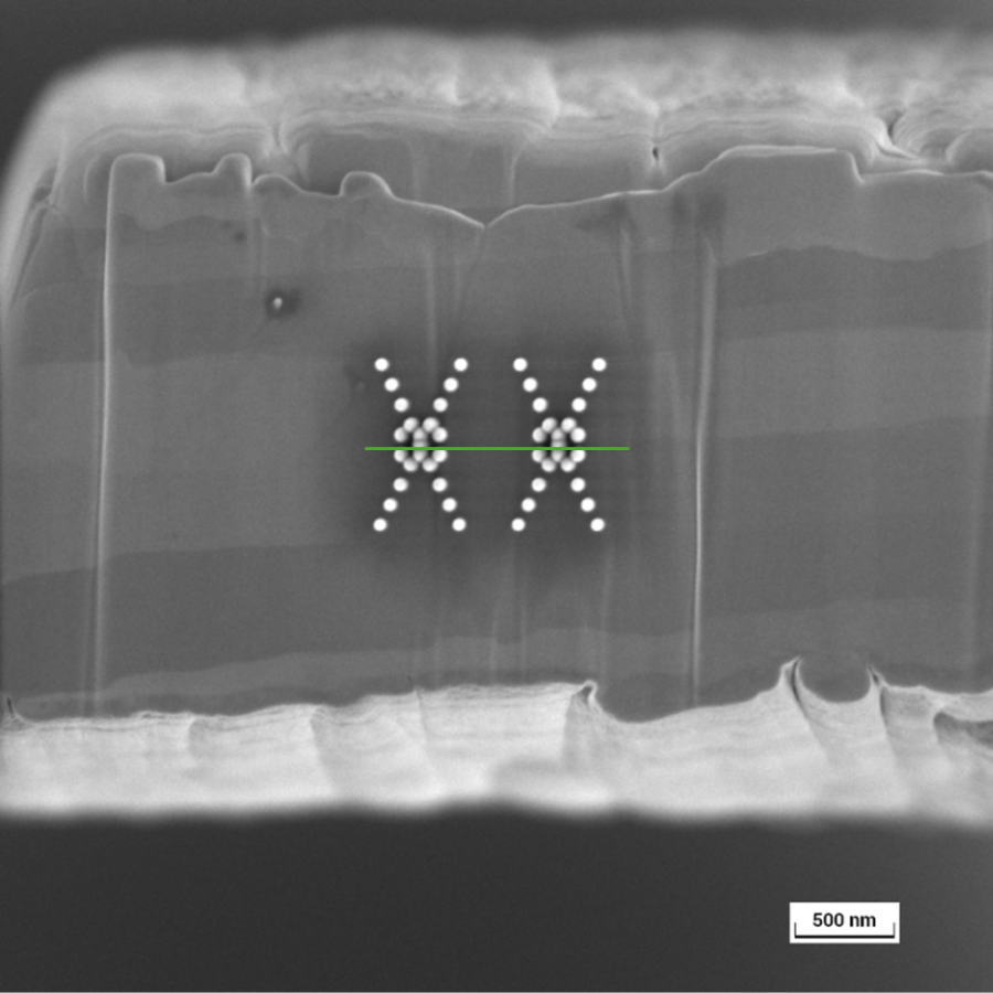 X-shaped Pt markers for lamella thickness control